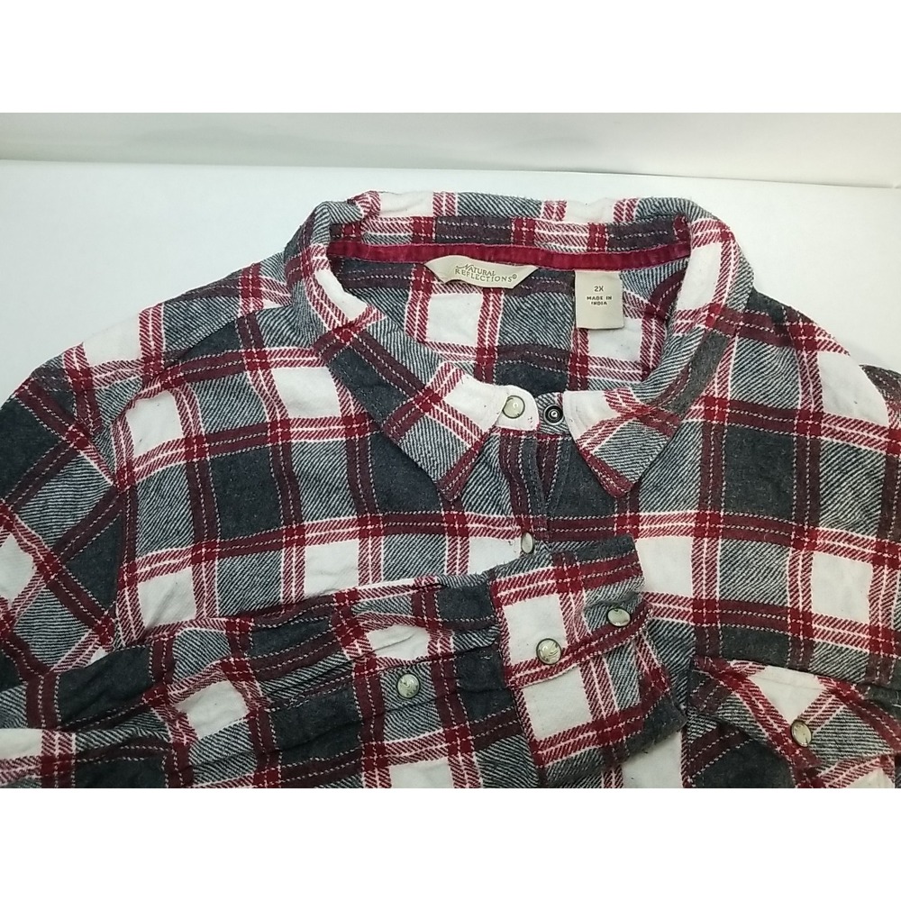 Natural Reflections Womens Long Sleeve Snap Button Flannel 2X‎ Shirt